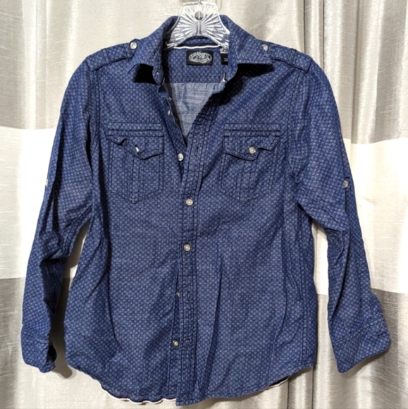 First Wave Boys Blue & White Patterned Long-sleeve Button-up Shirt - Picture 7 of 7